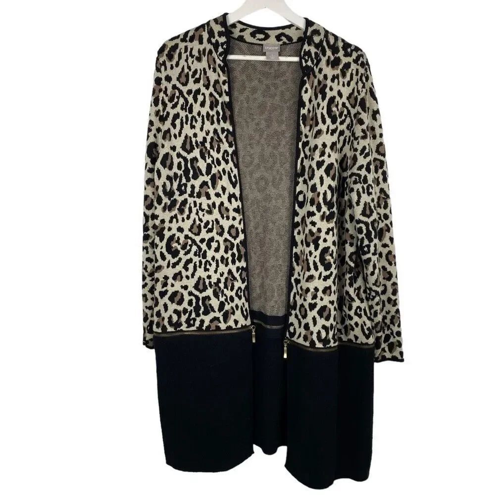 Chico's Convertible Leopard-Print Cardiganβsize Large